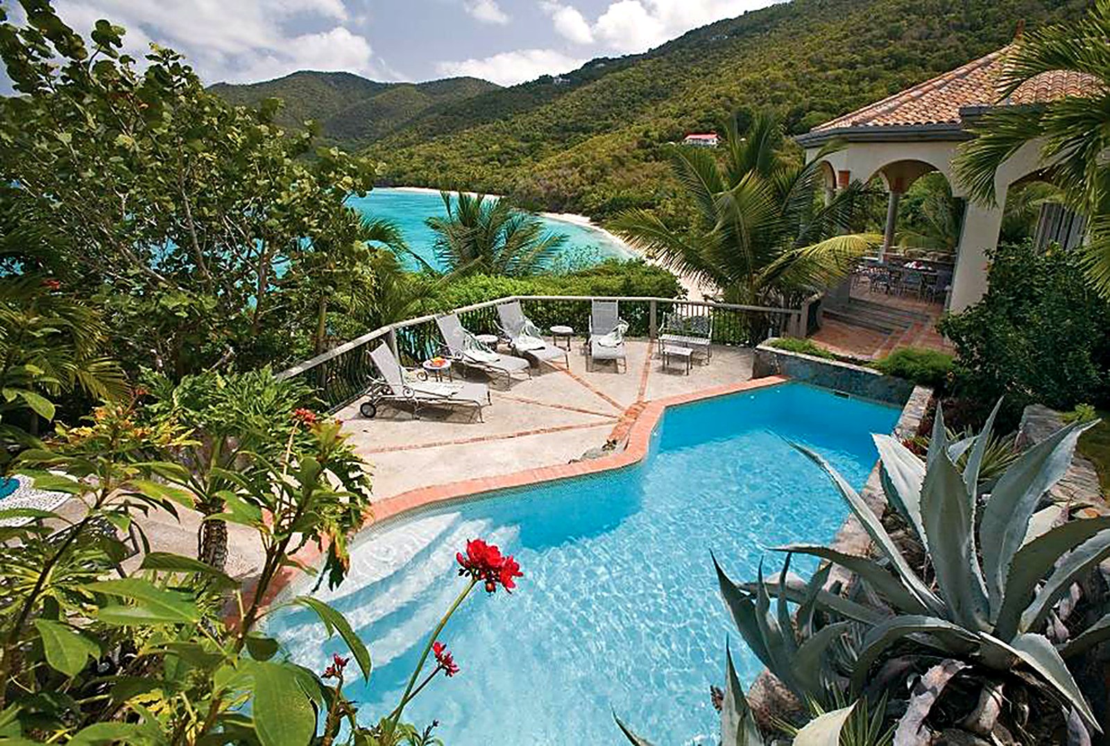 Villa pool deck overlooking a turquoise St John bay